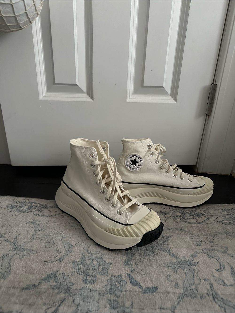 Converse Platform High Top Sneakers in Cream with Black Trim